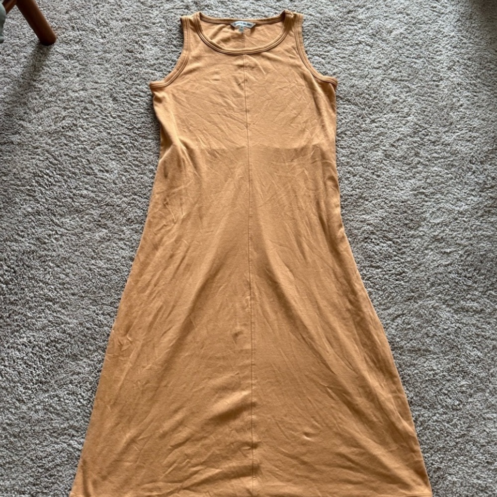 Elizabeth and James Calfan Sleeveless 100% cotton Halter burnt orange midi Dress - Picture 2 of 4